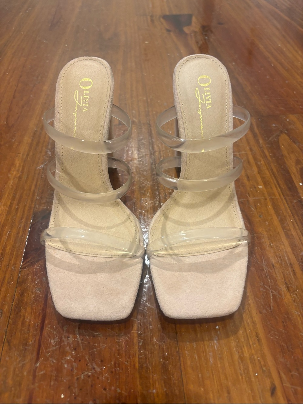 Transparent Strap Nude Slide Heels